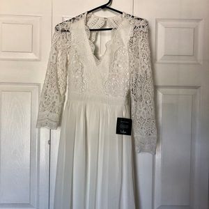 Lulus White Detailed Lace Open Back Maxi Dress
